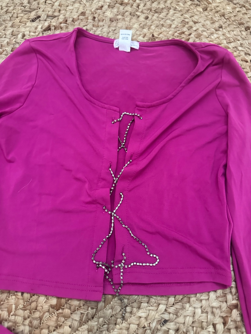 DIAMOND LACE UP LONG SLEEVE TOP - Picture 2 of 6